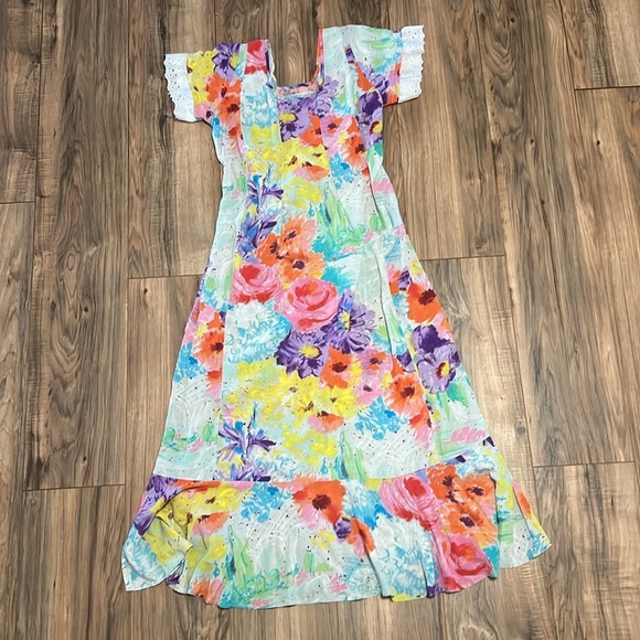 J Jams World Gazebo Floral Maxi Dress Women’s Small Short Sleeve Boho Resort - Picture 2 of 12